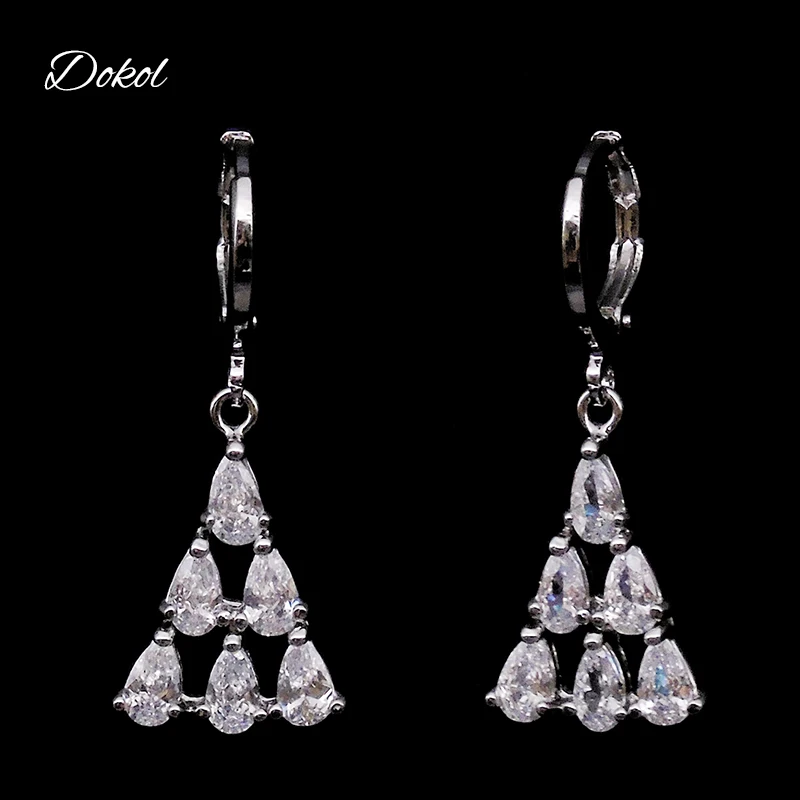 

DOKOL Fashion Triangle Shape Dangle Earrings With Water Drop AAA+ Zircon Silver Color Earring Jewelry Wholesale DKE0038