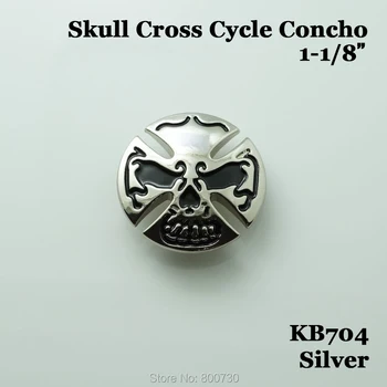 

(KB704) 10pc Skull Cross Cycle B 1-1/8" Leathercraft Silver