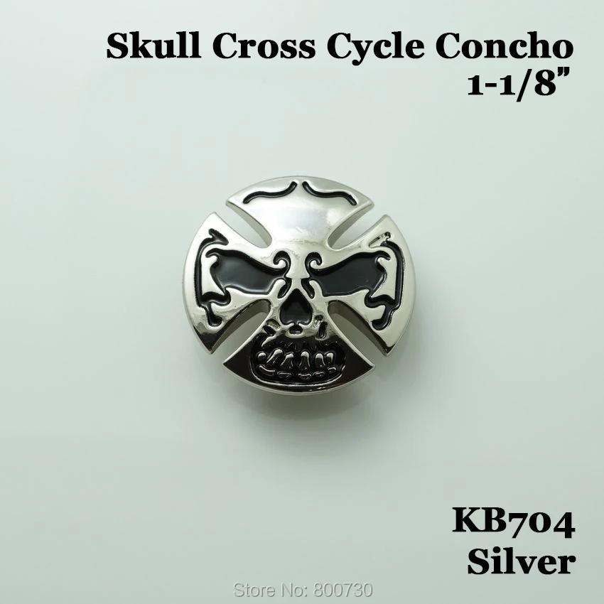 

(KB704) 10pc Skull Cross Cycle B 1-1/8" Leathercraft Silver