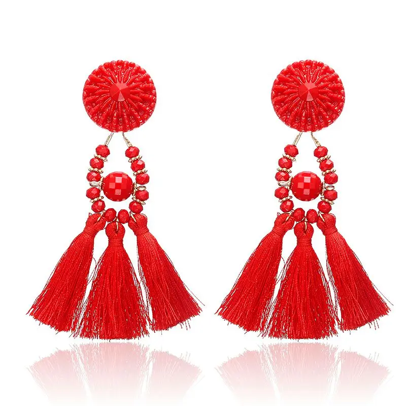 Bohemian Long Statement Tassel Drop Earrings for Women Luxury Resin Beads Tassel Earrings 6 Color Choice Jewelry Gift - Окраска металла: e52-Red