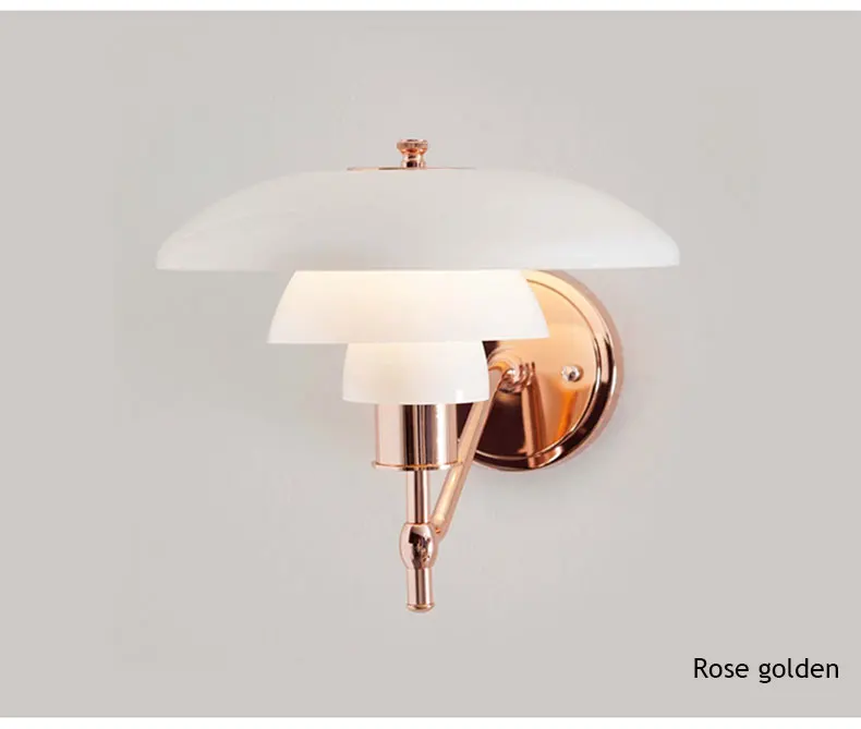 Скандинавский минималистичный белый стеклянный трехслойный настенный светильник из розового золота с одной головкой, Датский дизайн, спальня, декор коридора, светодиодный E27 Освещение