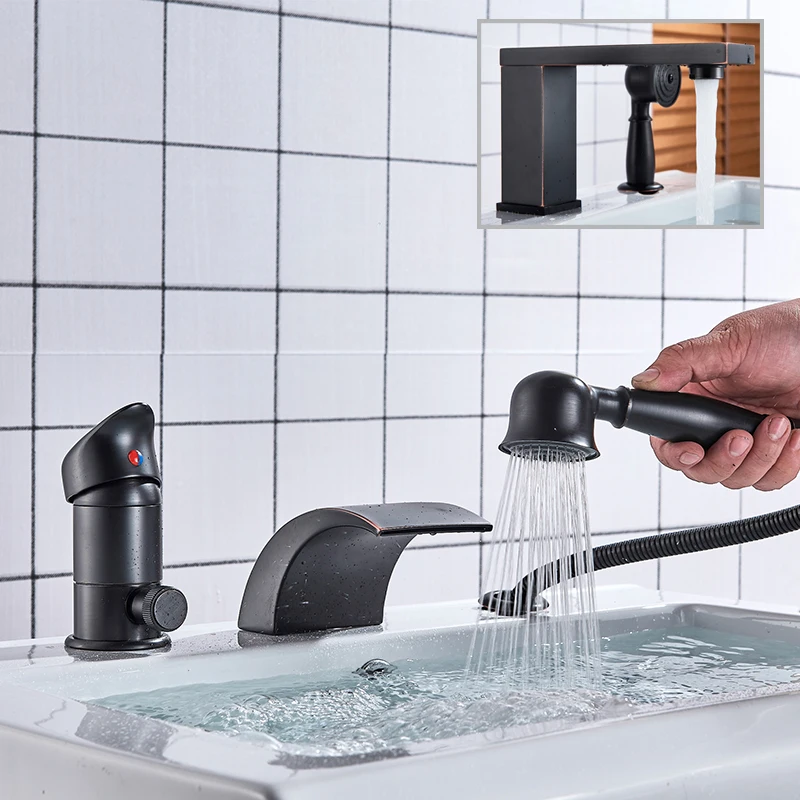 

Wholesale and Retail Widespread 3pcs Basin Faucet Dual Handles Deck Mounted
