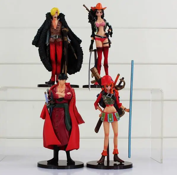 

4pcs/lot One Piece Roronoa Zoro Nami Sanji Red Clothes Anime The New World Action Figures Toys Collection Model Toys Gifts