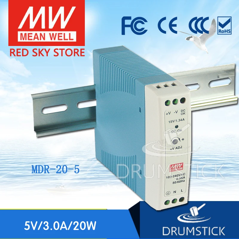 

MEAN WELL MDR-20-5 5V 3A meanwell MDR-20 5V 15W Single Output Industrial DIN Rail Power Supply