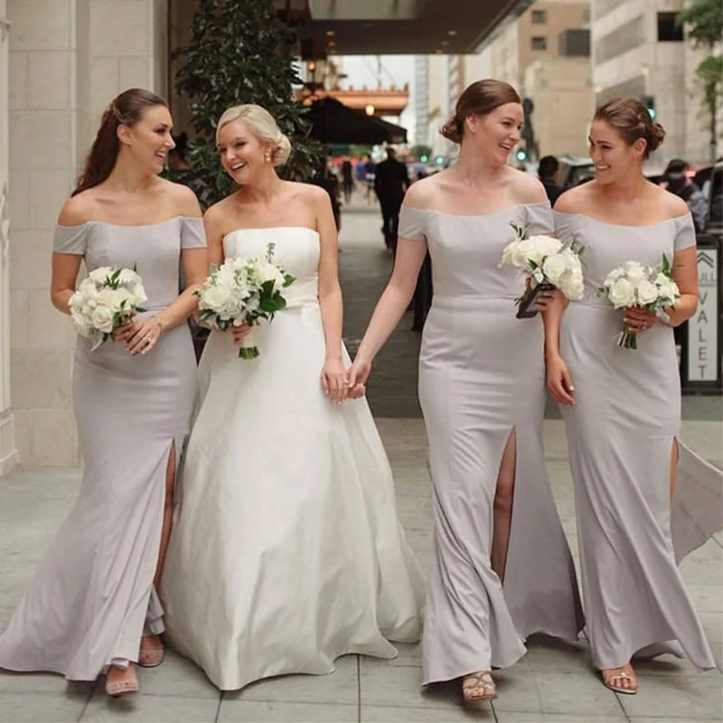 Gray off the shoulder bridesmaid dress Clearance