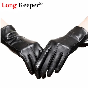 

2016 Fashion Ladies Leather Gloves Full Finger Long Gloves Autumn Winter Guante for Women Black Kiss Screen Glove M165