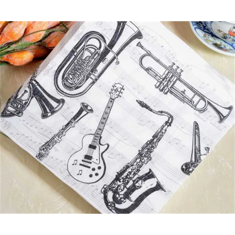 

HAOCHU 40pcs Design Musical Instrument Print Tissue Paper Decoupage Bar Bear Coffee Napkin Wedding Party Decoration Supplies