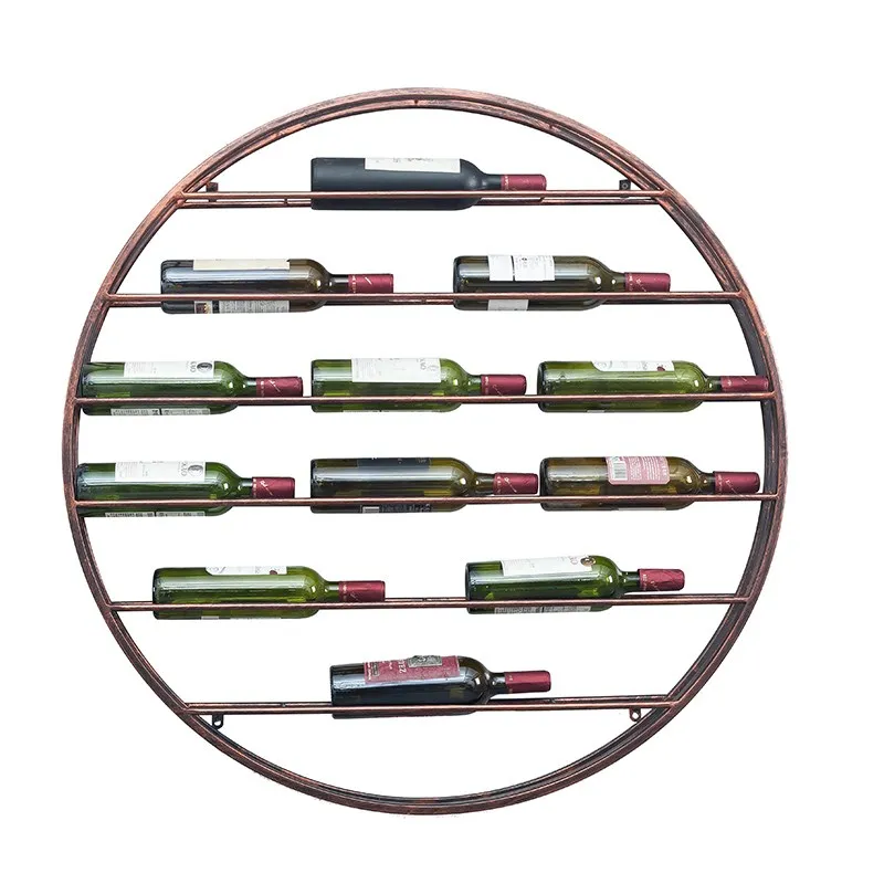 

12 Bottles Luxury Round Iron Art Wine Holder Wall Mounted Hang Wine Rack Cafe Bar Creative Restaurant Wine Display Rack Cabinet