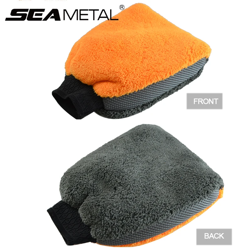 1pc Coral Fleece Velvet Car Wash Gloves Car Cleaning Care Mitt Lined