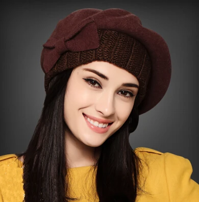 FS осенне-зимние женские модные шапки, теплая шерстяная шапка s, шапка для художника, шапка в виде тыквы для женщин - Цвет: Коричневый