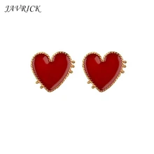 Сладкие валентинки Любовь Эмаль Красное сердце серьги гвоздики для женщин модные ювелирные изделия