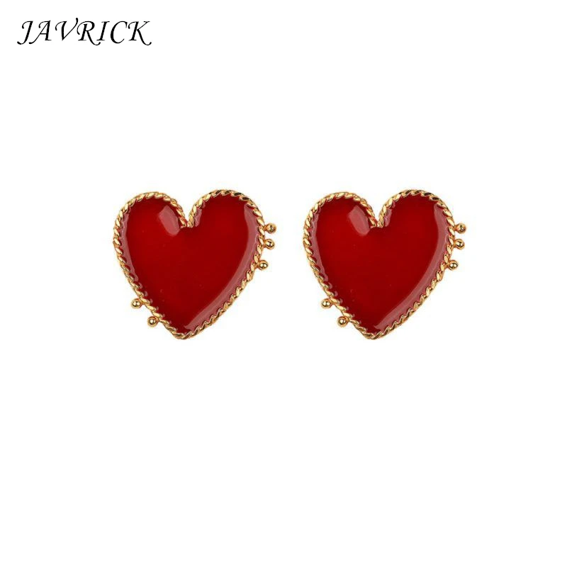 

Sweet Valentines Love Enamel Red Heart Stud Earrings For Women Fashion Jewelry