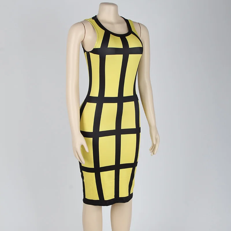 Kostlich Summer Dress New Fashion Women O-Neck Sleeveless Plaid Sexy Bodycon Mini Dress Plus Size Party Night Club Wear Vestidos (41)