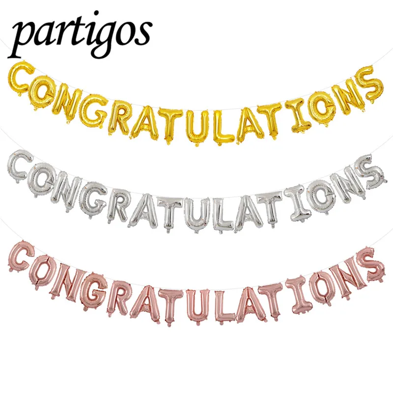 

New 1set 16inch Congratulations Congrats ballons letters Foil Balloons birthday Party Decor Wedding anniversary graduation decor