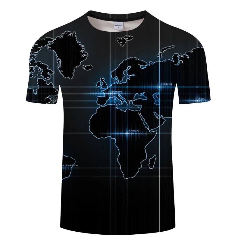 

2019 new 3D world map T-shirt casual fashion short-sleeved man print summer short-sleeved