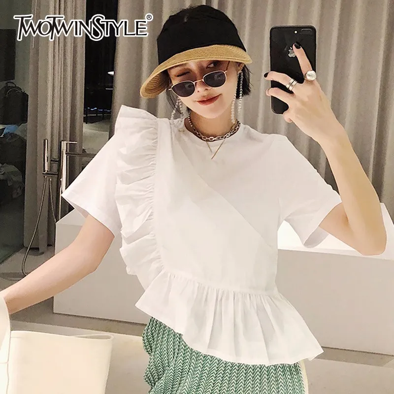 TWOTWINSTYLE футболка с оборками Топы Для женщин короткий рукав лоскутное
