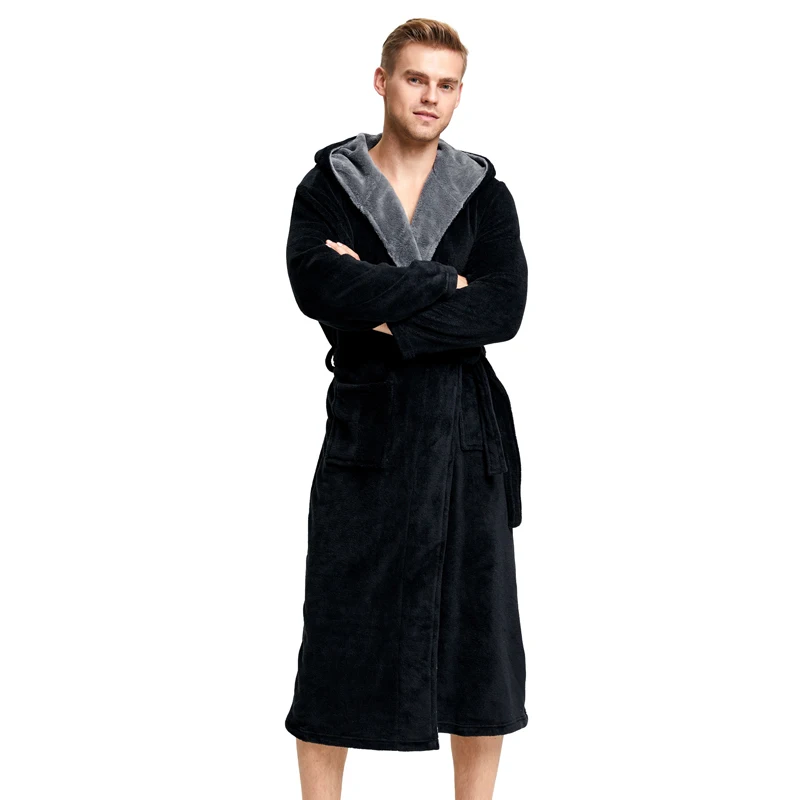 

Tony&Candice Bathrobe Men Thick Fleece Winter Male Dressing Gown Towel Sleepwear Solid Nightgown Kimono For Long Flannel Pyjamas