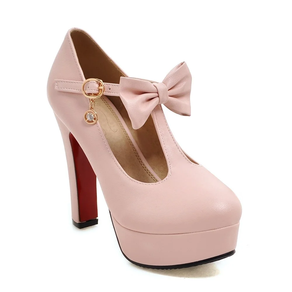 Smirnova/большие размеры 33-47 новые модные искусственная кожа женские туфли-лодочки пикантная обувь с круглым носком на платформе Т-образным ремешком с пряжкой вечерние туфли