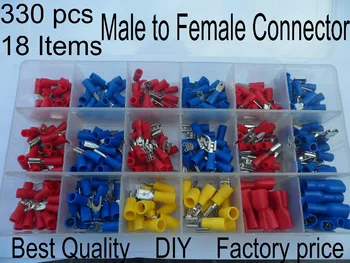 

330pcs/lot Assorted Full Insulated Terminals Female Male Connectors Assortment Kit Electrical Crimp Spade Ring Fork U-type Set