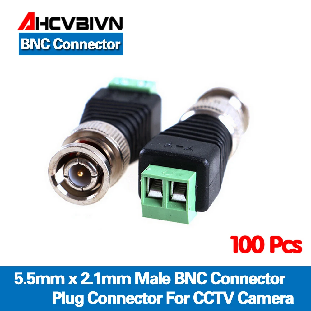 

AHCVBIVN 100Pcs Mini Coax CAT5 Male BNC Connector To Camera CCTV BNC Video Balun Connector Adapter