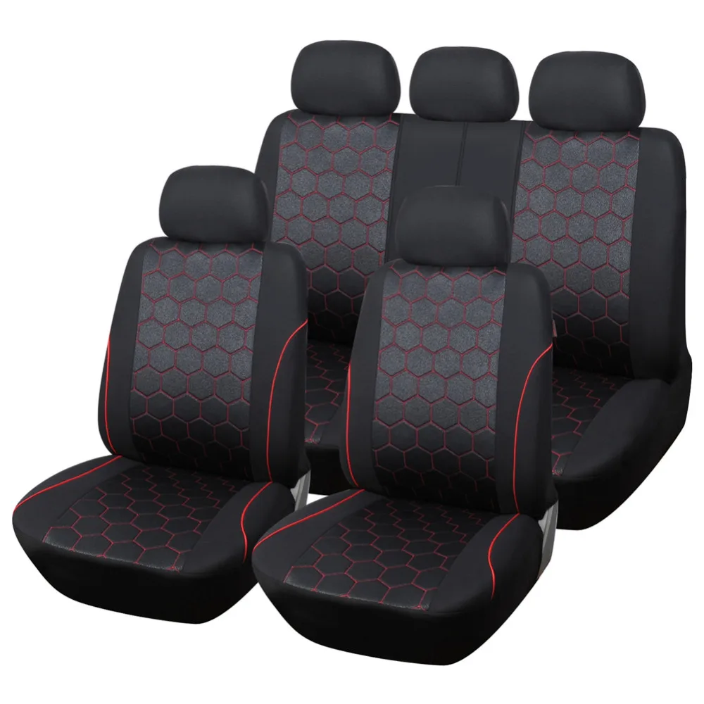 

LDDCZENGHUITEC red line black Car Seat Covers Set Universal Fit Most Cars Covers with Tire Track Detail Styling Car Seat