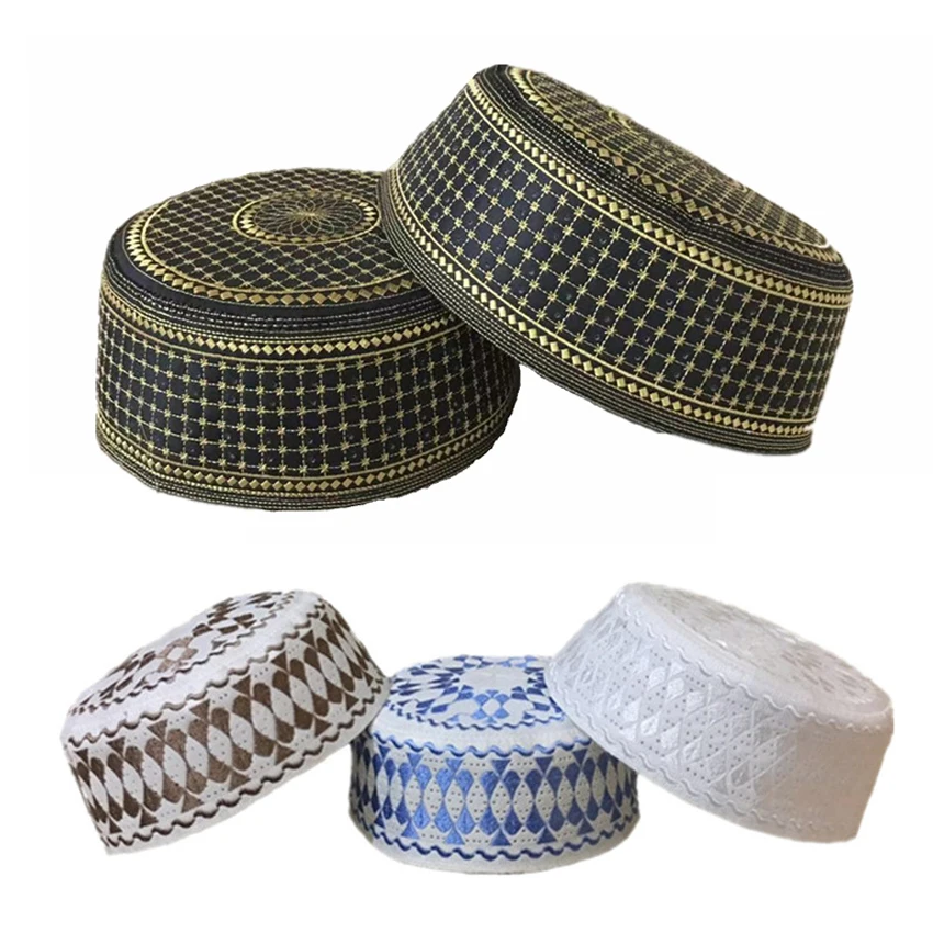 

Knitting Muslim Pray Hat Cap for Man Embroidery Cotton Islamic Headwear Accessories Arab Egypt National Traditional Hat