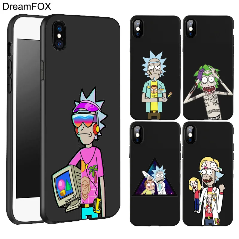 Koop DREAMFOX L486 Rick En Morty Black Soft TPU Silicone Case Cover Voor Apple iPhone XR XS Max X 8 7 6 6 s Plus 5 5 s 5g SE