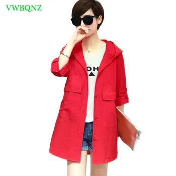 

Plus size Windbreaker Coat Women Spring New Splice Seven sleeves Trench Coats Women's Loose Single-breasted Hooded Overcoat A118