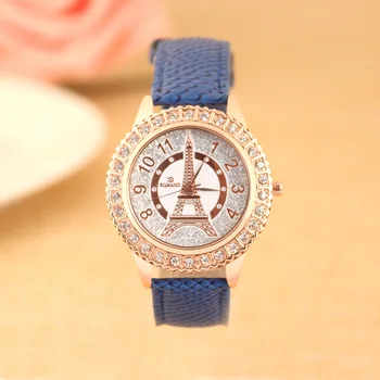 

2019 New diamond Dial leather strap watch casual fashion luxury female quartz watch Color Black White