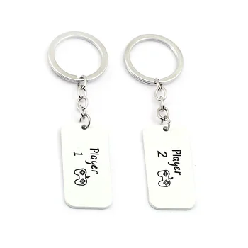 

Llaveros PLAYER 1 PLAYER 2 Keychain Men Letter Stainless Steel Key Chain Tag Pendant Square Keyring Car Game Jewelry Accesorias