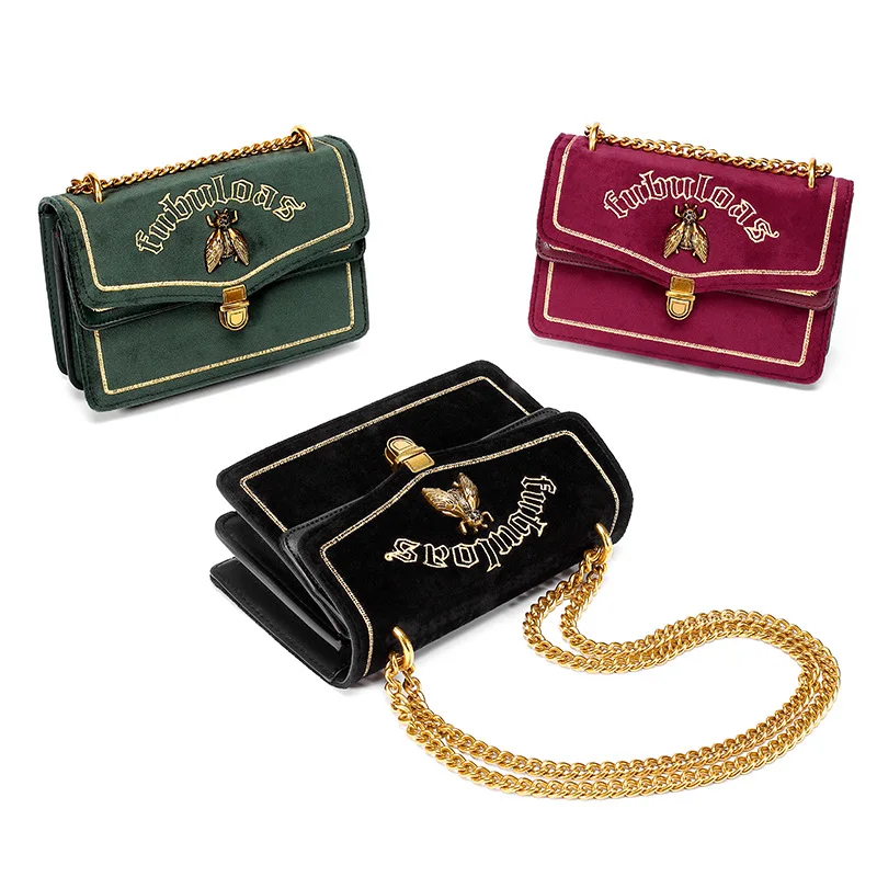 

woman bag 2019 New Velvet Bee Chain Clutch Fashion Shoulder bag bolsa feminina
