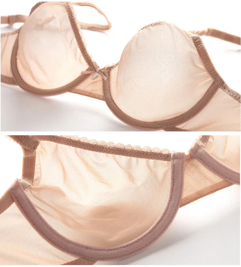 Women Mesh Bra Set Sexy Seamless Push Up Underwire Thin Cup Back Closure Underwear Bras (6)