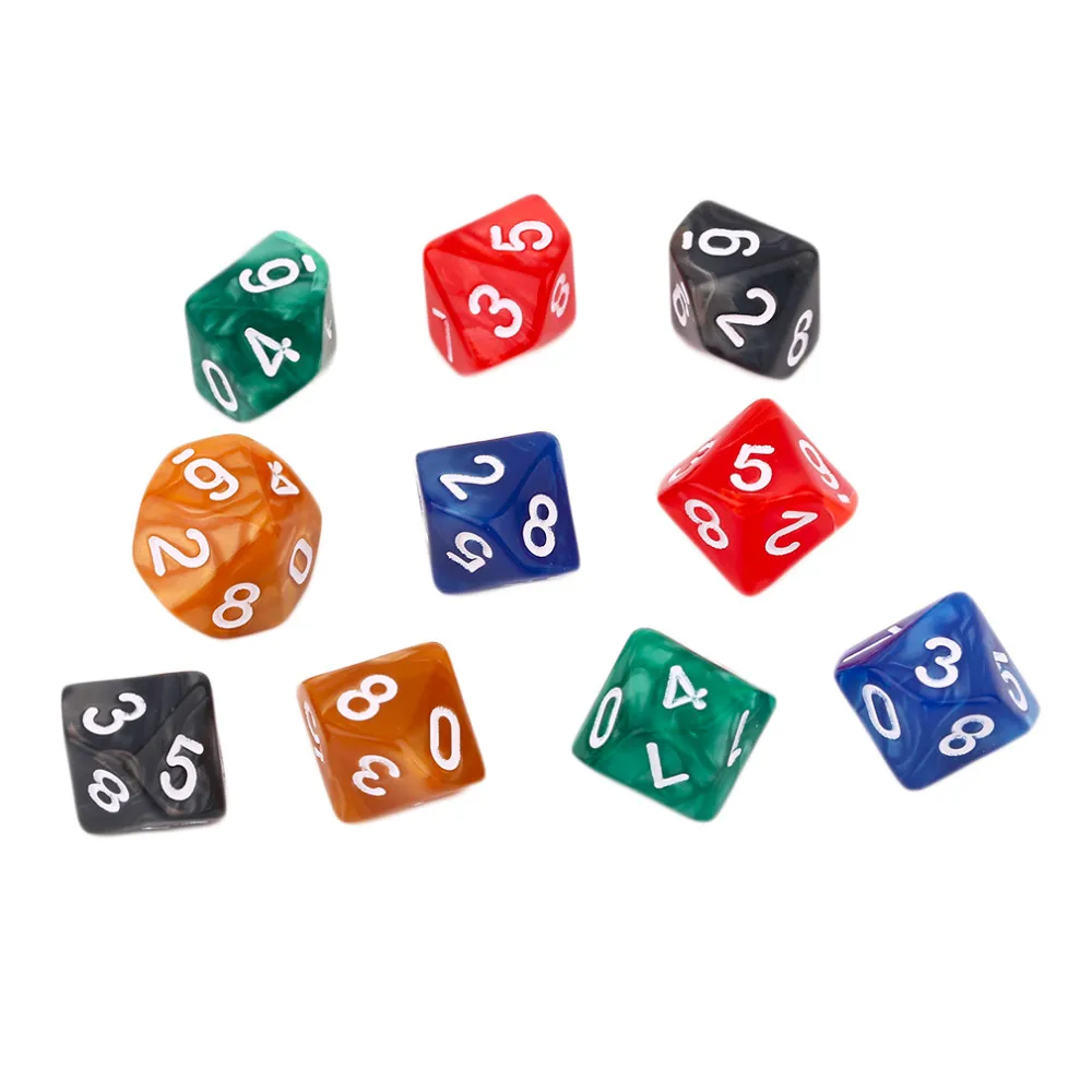 10 шт многоцветные десять граненые цифровые кубики акриловые жемчужные драгоценные кубики(0-9) для ролевых игр творческие подарки