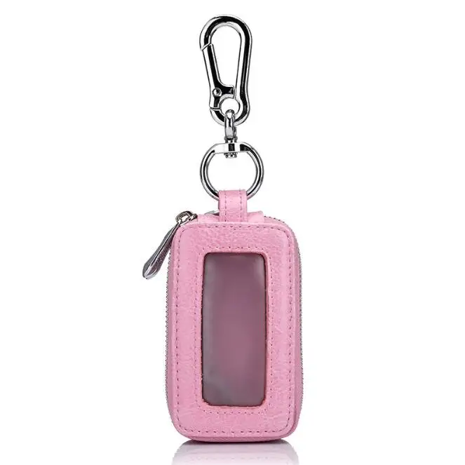 Модный твердый держатель для ключей из натуральной кожи двухслойный автомобильный чехол для ключей органайзер бумажник ключница сумка для женщин - Цвет: Розовый