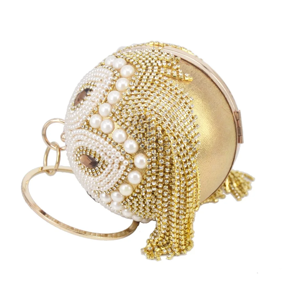 Golden Silver Beaded ball Evening Bags With tassels Women Wedding Bags Party Handbags Crystal Clutch Chain Shoulder bags