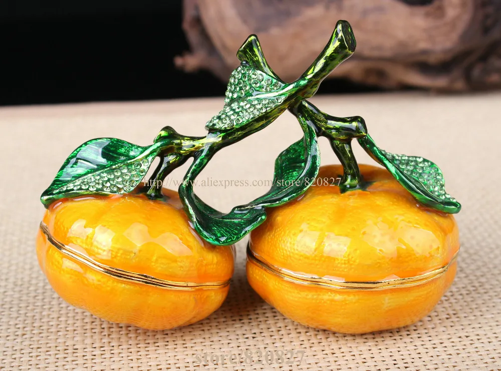 2 Tangerine Oranges Handmade Jeweled Metal & Enamel Trinket Box Kitchen Decoration Metal Crafts zigbee 3 0 smart vintage style gledopto st64 7w pro led filament light bulb e27 for home decoration lighting living room kitchen