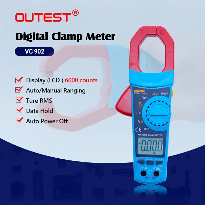 

LCD Auto Range Digital Clamp Multimeter VC902 Multifunctional Voltmeter Ammeter Ohmmeter AC DC clamp Tester 6000 Counts
