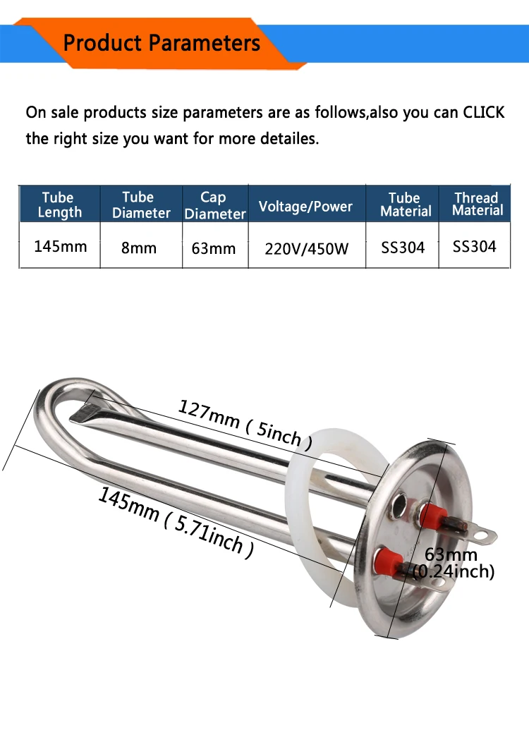 Isuotuo 63 мм Электрический нагревательный элемент для водонагревателя, 450 Вт 220 В водонагреватель из нержавеющей стали тепловая трубка