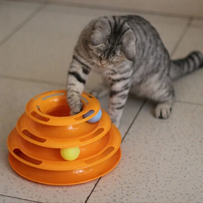 3 слоя Crazy Ball Disk Cat Toys Anti-slip Interactive Amusement Plate Triple Turntable Play Disc игрушка для маленьких домашних животных для котят кошек