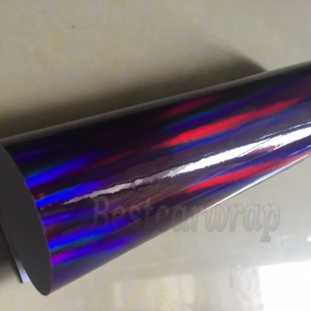 purple larser holographic chrome car wrappingv Vinyl with air bubble free rainbow hologram (7)