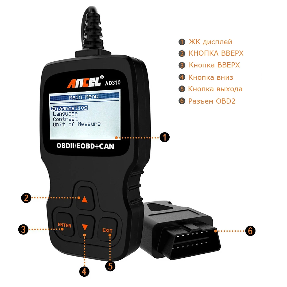 OBD2 Автомобильный Сканер Русский Испанский для LADA obdii EOBD CAN Анализатор Двигателя Code Reader Универсальный Инструмент Сканирования Ансель AD310