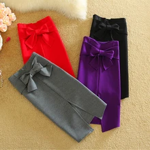 Новая модная элегантная винтажная Женская юбка-карандаш с бантом и вырезом спереди серого, черного, красного и фиолетового цветов
