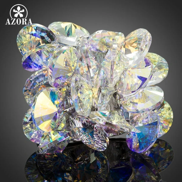 AZORA Fascinating Flower Design With Color Gradient Stellux Austrian Crystal Adjustable Size Ring TR0133