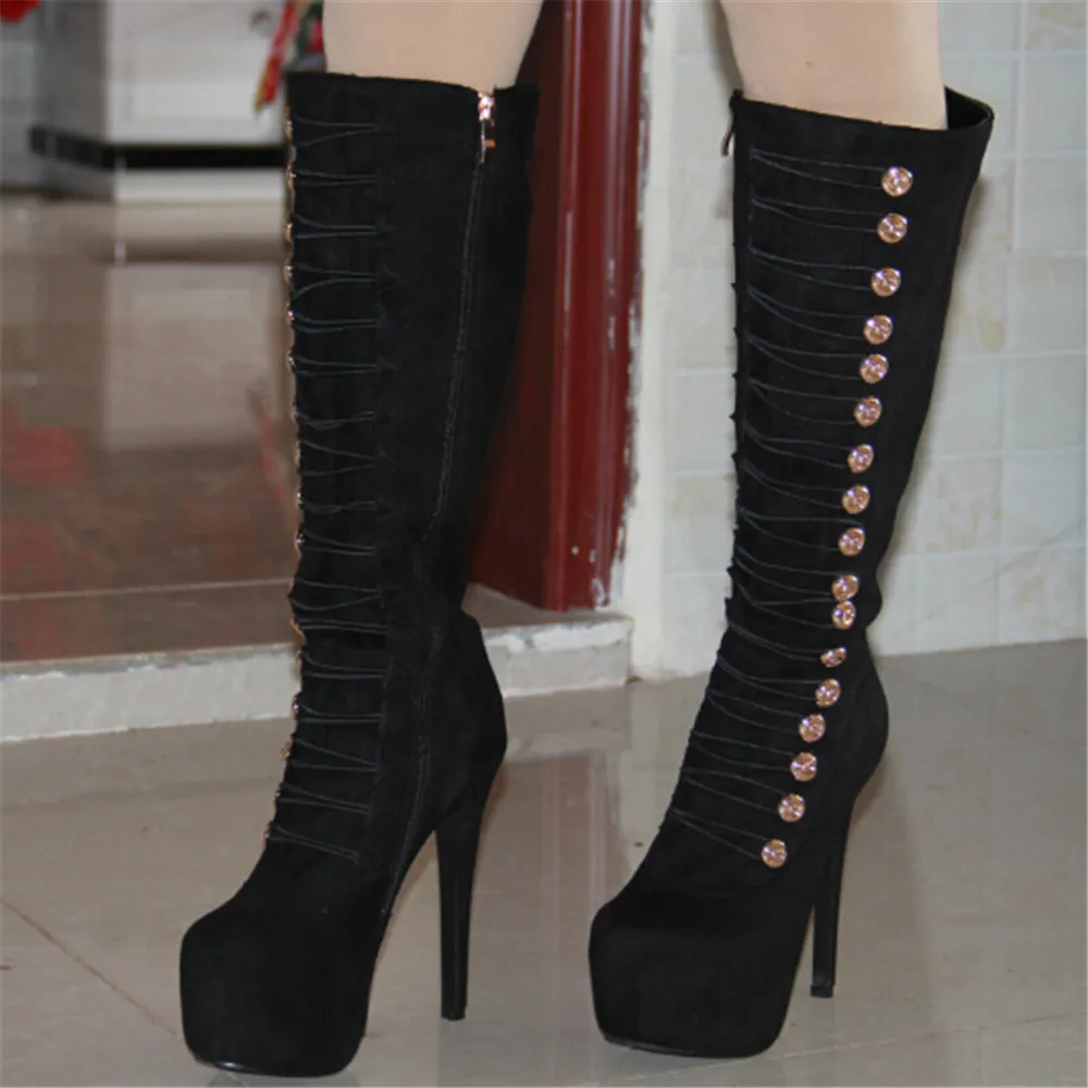 SHOFOO/обувь красивая Модная одежда;, черные, кожаные, замшевые, застежка-молния, 14,5 см сапоги на высоком каблуке, женская обувь, размер. Размер: 34-45