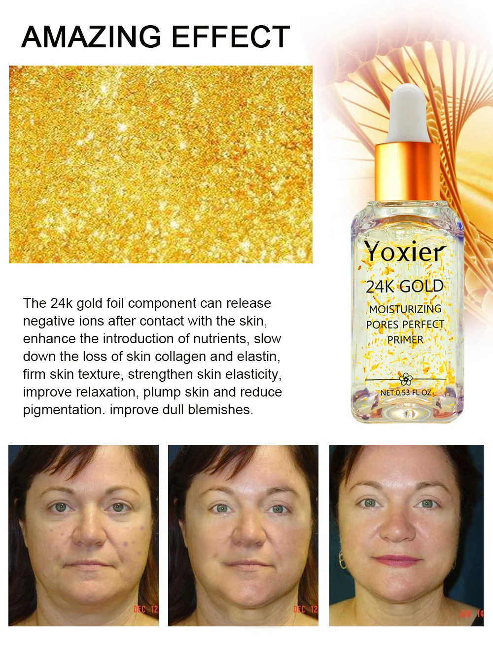 YOXIER 24 K золото + вишни ампула коллагена Сыворотка для ухода за кожей Anti-Aging осветления пятен увлажняющий отбеливания укрепляющий 1 шт