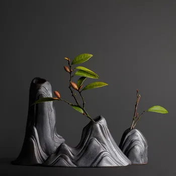 

Stoneware classic black flower vase Chinese style kistler rockery home Decor tea ceremony handmade ornaments creative gift