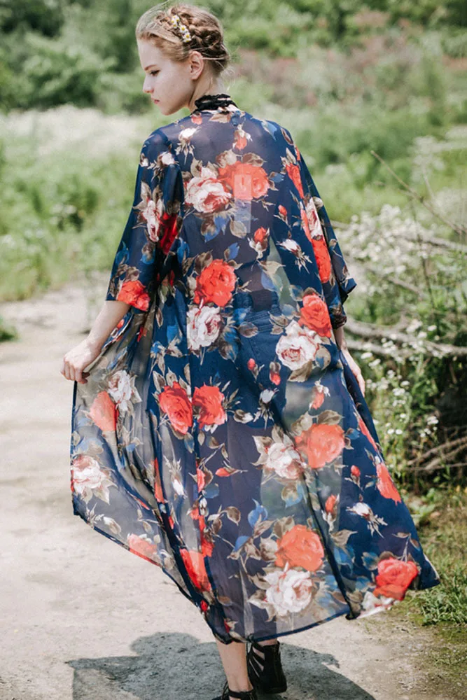 Sheer Chiffon Kimono Maxi Beach Dress 