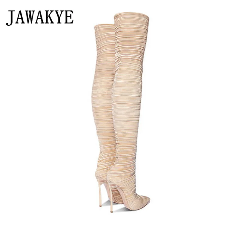 Ranway elastic over the knee boots women sexy pointed toe super thin high heels shoes ladies slim thigh high boots for women