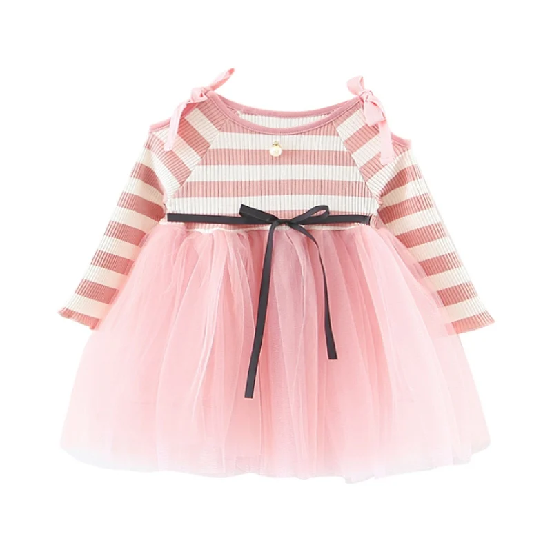 High Quality Cotton Children's Princess Dress Ribbon Bow Shoulder