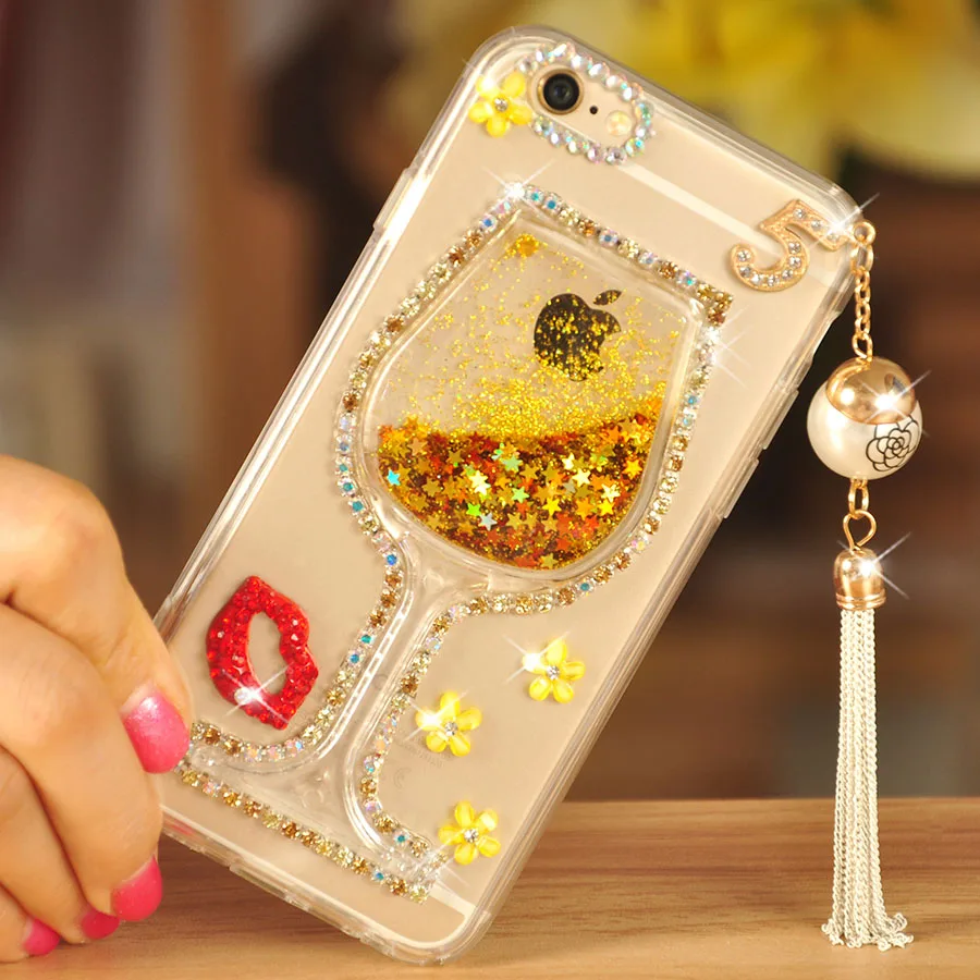 

For Samaung A3 A5 A7 2017 A9 A8 A6 PLUS A50 A70 A80 Case 3D Liquid Quicksand Bling Rhinestone Wine Glass Pattern Phone Case
